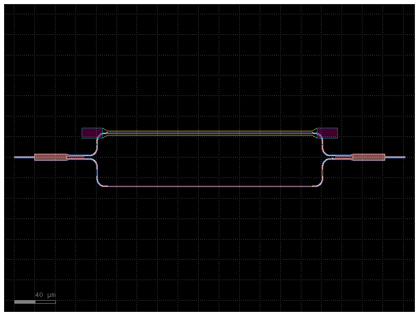 MZI phase shifter with heater metal construted in GDSFactory